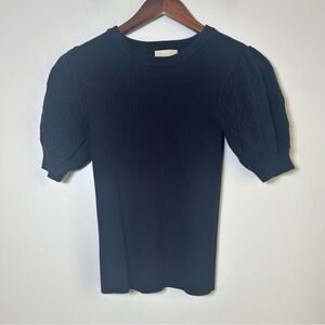 Elie Tahari Black Ribbed Puff Sleeve Sweater Top Size SP